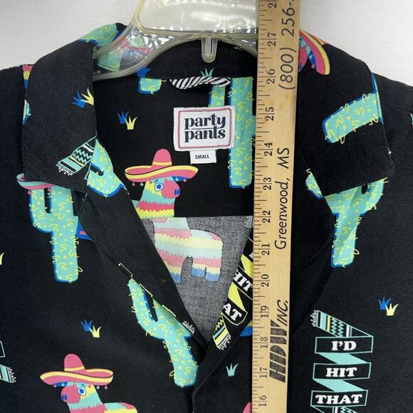 Party Pants I’d Hit That Black Short Sleeve Button Up Shirt Small Cactus Piñata - Picture 5 of 11